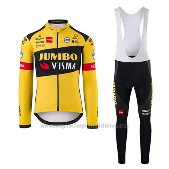 2020 Abbigliamento Ciclismo Jumbo Visma Giallo Nero Manica Lunga e Salopette